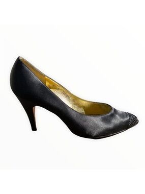 Vintage Amano Black Pumps Size 8 Pumps Beaded 3" Height Cap Toe High Heel Shoes‎